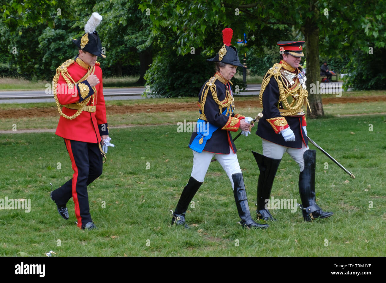 Londres, Angleterre - le 8 juin 2019 : Son Altesse Royale la Princesse Royale, le Colonel du Blues et Royals marche dans le Hyde Park ainsi que des élections Banque D'Images
