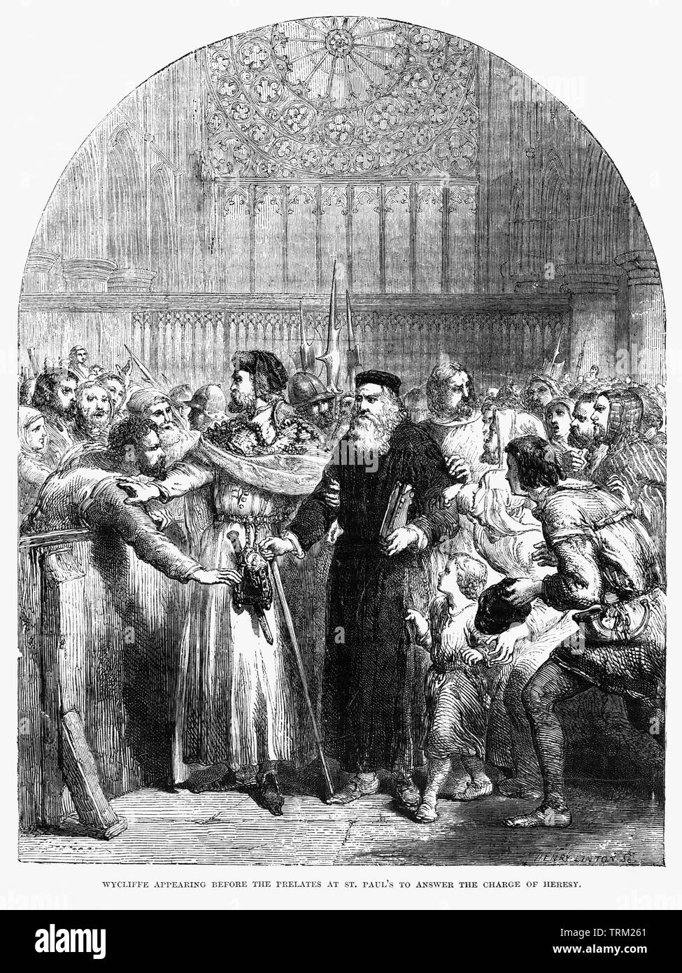 Wycliffe comparaissant devant les Prélats à St Paul's pour répondre à l'accusation d'hérésie, Illustration de John Cassell's Illustrated History of England, Vol. I à partir de la première période du règne de Édouard le quatrième, Cassell, Petter et Galpin, 1857 Banque D'Images