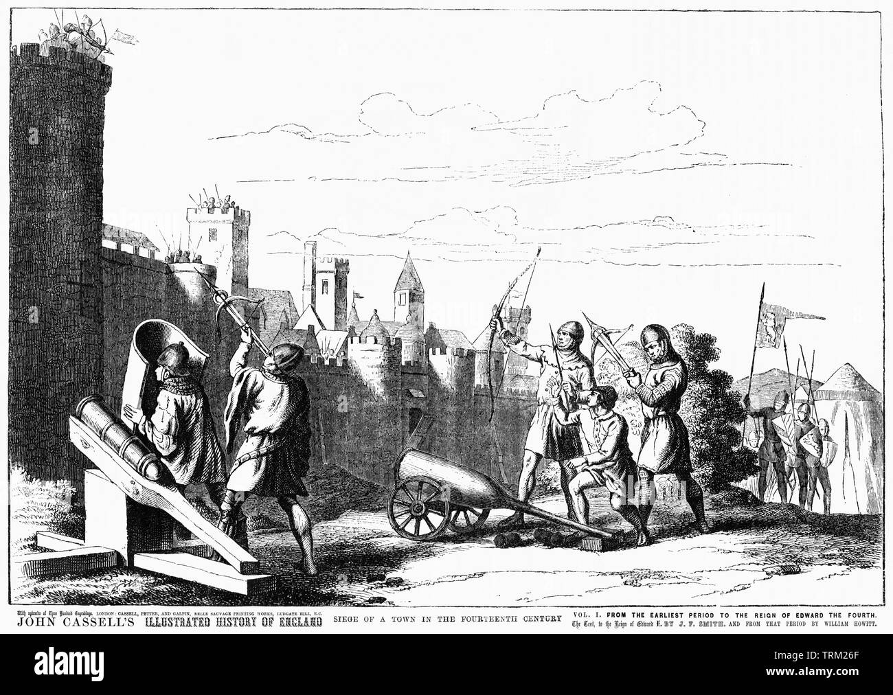 Siège d'une ville dans le quatorzième siècle, Illustration de John Cassell's Illustrated History of England, Vol. I à partir de la première période du règne de Édouard le quatrième, Cassell, Petter et Galpin, 1857 Banque D'Images