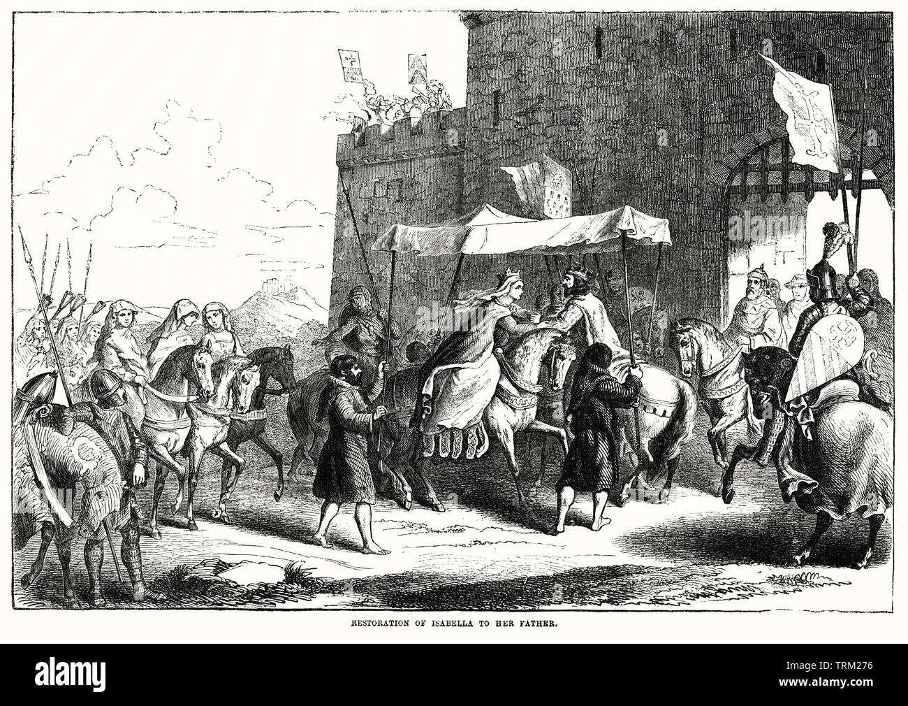 Restauration d'Isabella à son père, Charles VI, Roi de France, Illustration de John Cassell's Illustrated History of England, Vol. I à partir de la première période du règne de Édouard le quatrième, Cassell, Petter et Galpin, 1857 Banque D'Images