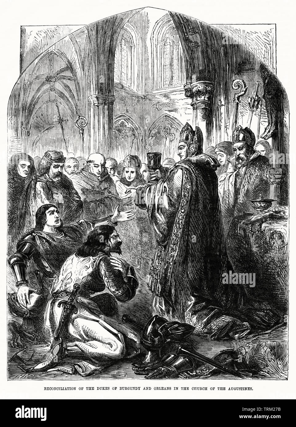 La réconciliation des Ducs de Bourgogne et d'Orléans dans l'Eglise des Augustines, Illustration de John Cassell's Illustrated History of England, Vol. I à partir de la première période du règne de Édouard le quatrième, Cassell, Petter et Galpin, 1857 Banque D'Images