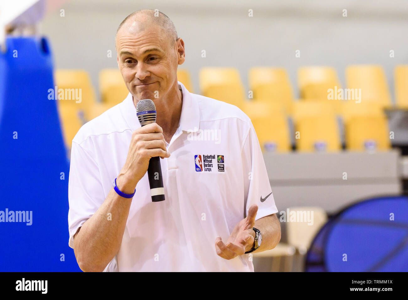 RIGA, Lettonie. 9 juin, 2019. Rick Carlisle, (nom complet Richard Preston Carlisle), entraîneur-chef des Mavericks de Dallas, au cours de la NBA et la FIBA Basketball camp Sans Frontières (BWB) ouverture de l'Europe. Credit : Gints Ivuskans/Alamy Live News Banque D'Images