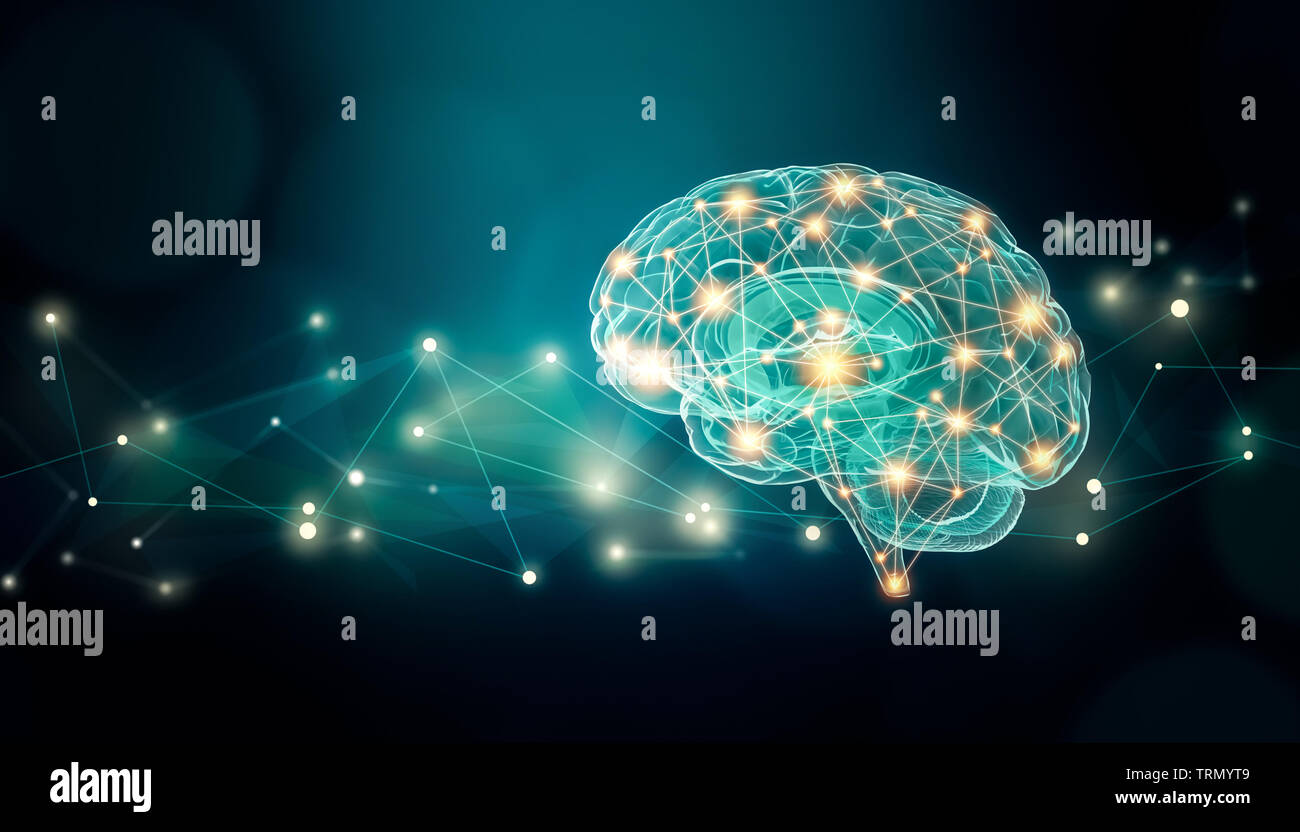 Illustration avec les connexions du cerveau humain Résumé Contexte et lignes de plexus et réseau de l'espace de copie. L'activité neuronale cérébrale ou concepts. Banque D'Images