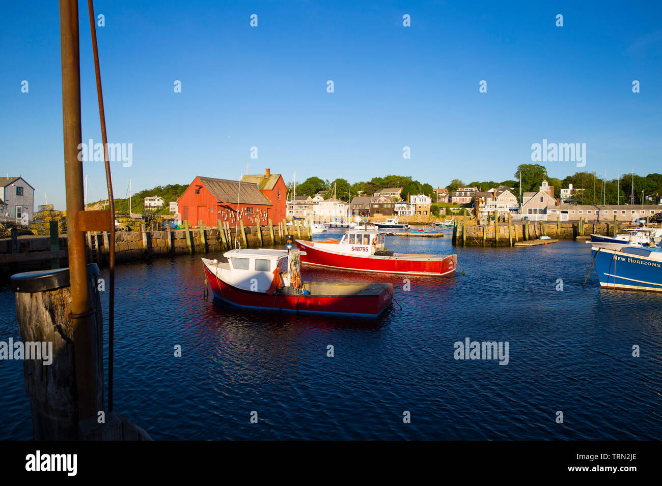 Rockport Harbor. Pêche rouge Faire connaître comme numéro un motif, Rockport, Massachussetts, New England, USA Banque D'Images