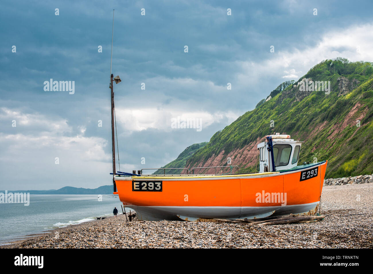 Bateau de pêche sur la plage de Branscombe, Devon, England, UK Banque D'Images