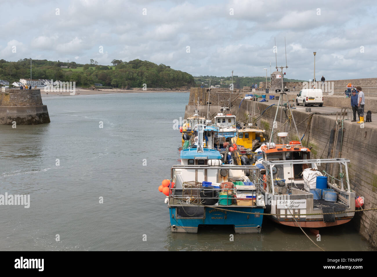 Bateaux de pêche dans le port de Saundersfoot, Pembrokeshire, Pays de Galles Banque D'Images