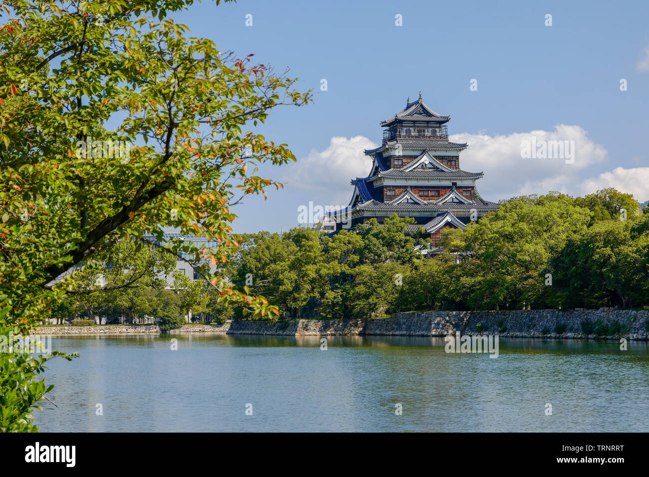 Château d'Hiroshima et le lac Banque D'Images