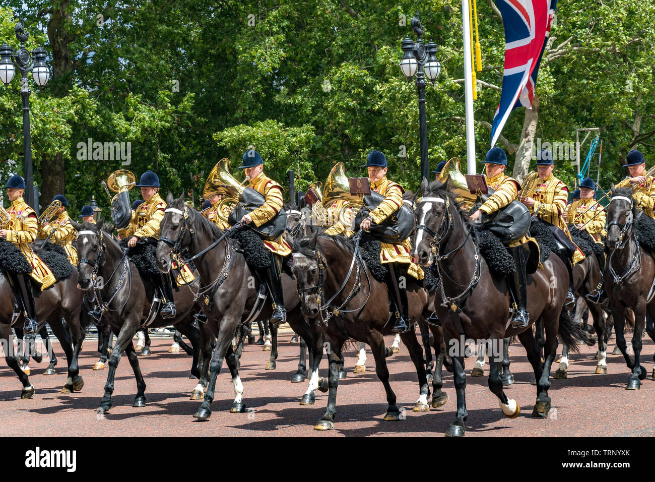 The Mounted Band of the Household Cavalry on the Mall at the Trooping The Color Ceremony, Londres, Royaume-Uni, 2019 Banque D'Images