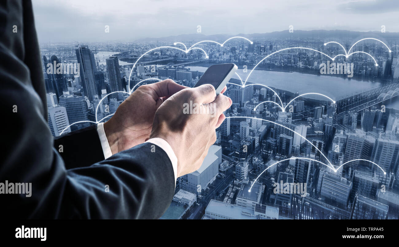 Réseau d'affaires, blockchain la technologie, internet et la technologie cloud Banque D'Images