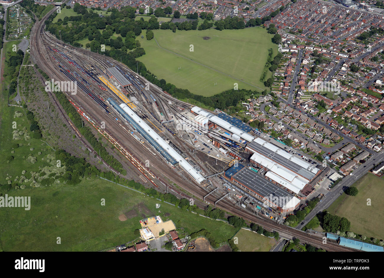 Vue aérienne de l'Neville Hill Depot, compagnie, east Leeds Banque D'Images