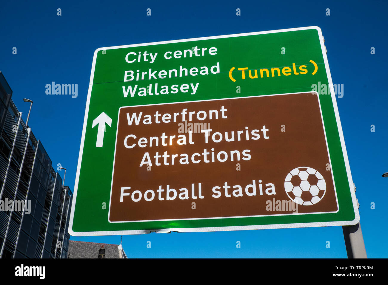 Panneau,route,signer,Anfield,football,Goodison Park, stade, stade,motif,Liverpool Merseyside,,Nord,ville,Angleterre,UK,GB,Grande Bretagne,Europe, Banque D'Images