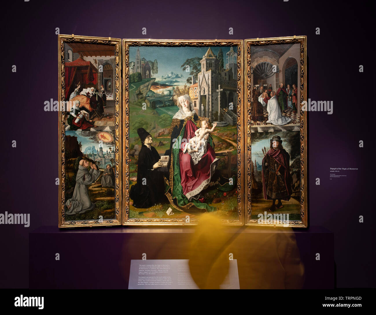 National Gallery, Londres, Royaume-Uni. 11 juin 2019. Bartolomé Bermejo : Maître de la Renaissance espagnole, l'une des plus innovatrices et accompli des peintres actifs dans la seconde moitié du 15ème siècle. L'exposition est présentée du 12 juin au 29 septembre 2019. Image : triptyque de la Vierge de Montserrat, probablement 1470-75. Cathédrale de Nostra Signora Assunta, Chapter House/Acqui Terme (Allesandria)/Italie. Credit : Malcolm Park/Alamy Live News. Banque D'Images