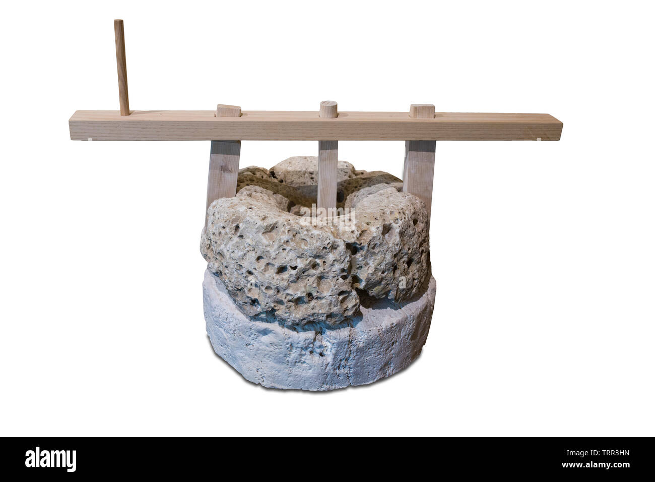 Cabra, Espagne - Mai 19th, 2019 : moulin manuel romain reconstruit avec poignée. Musée Archéologique de Cabra, Cordoue, Espagne Banque D'Images