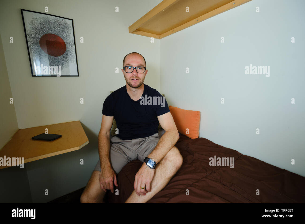 Sur la photo est un client d'un séjour à Chelsea Cabines, New York Banque D'Images