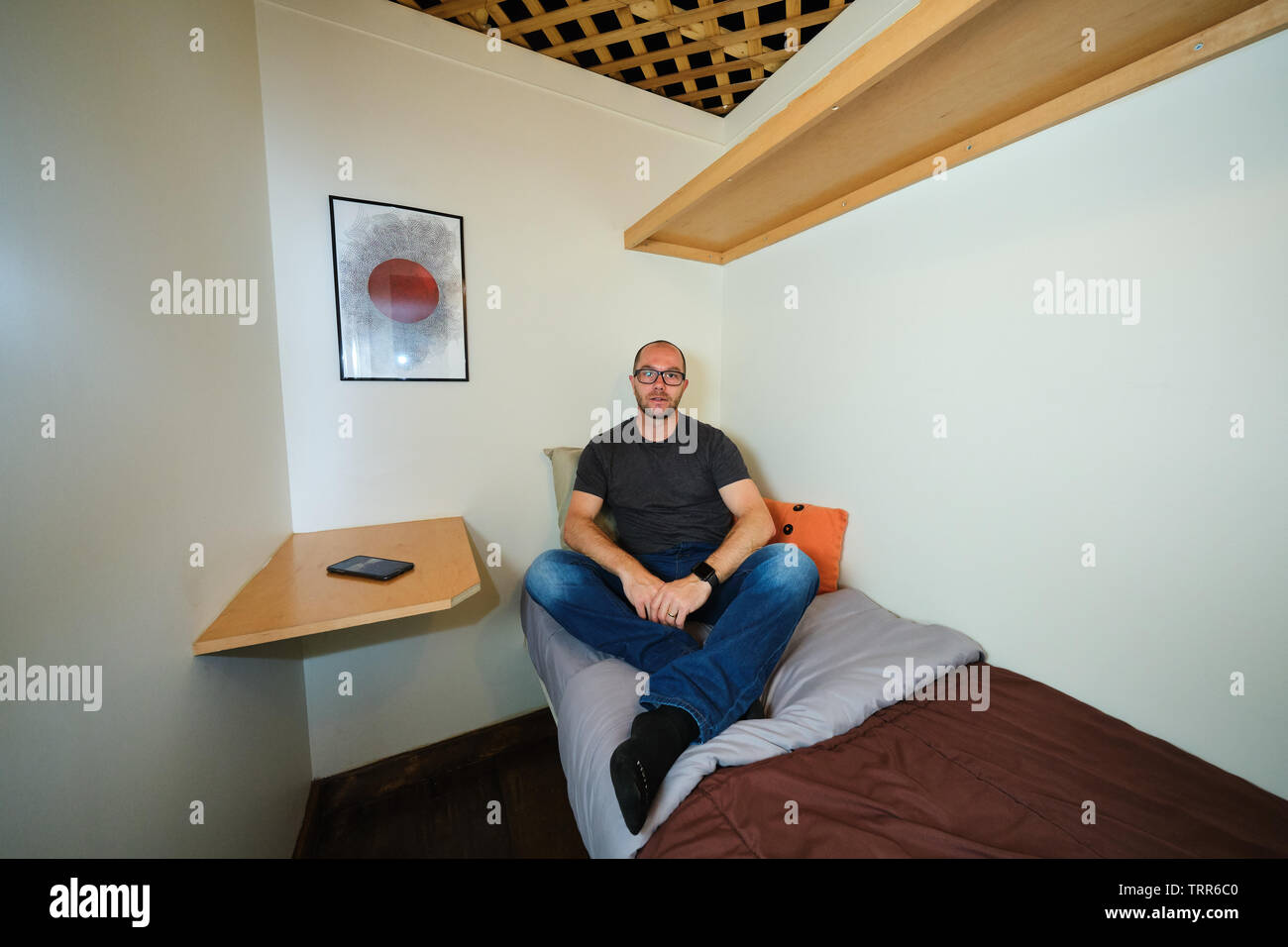 Sur la photo est un client d'un séjour à Chelsea Cabines, New York Banque D'Images