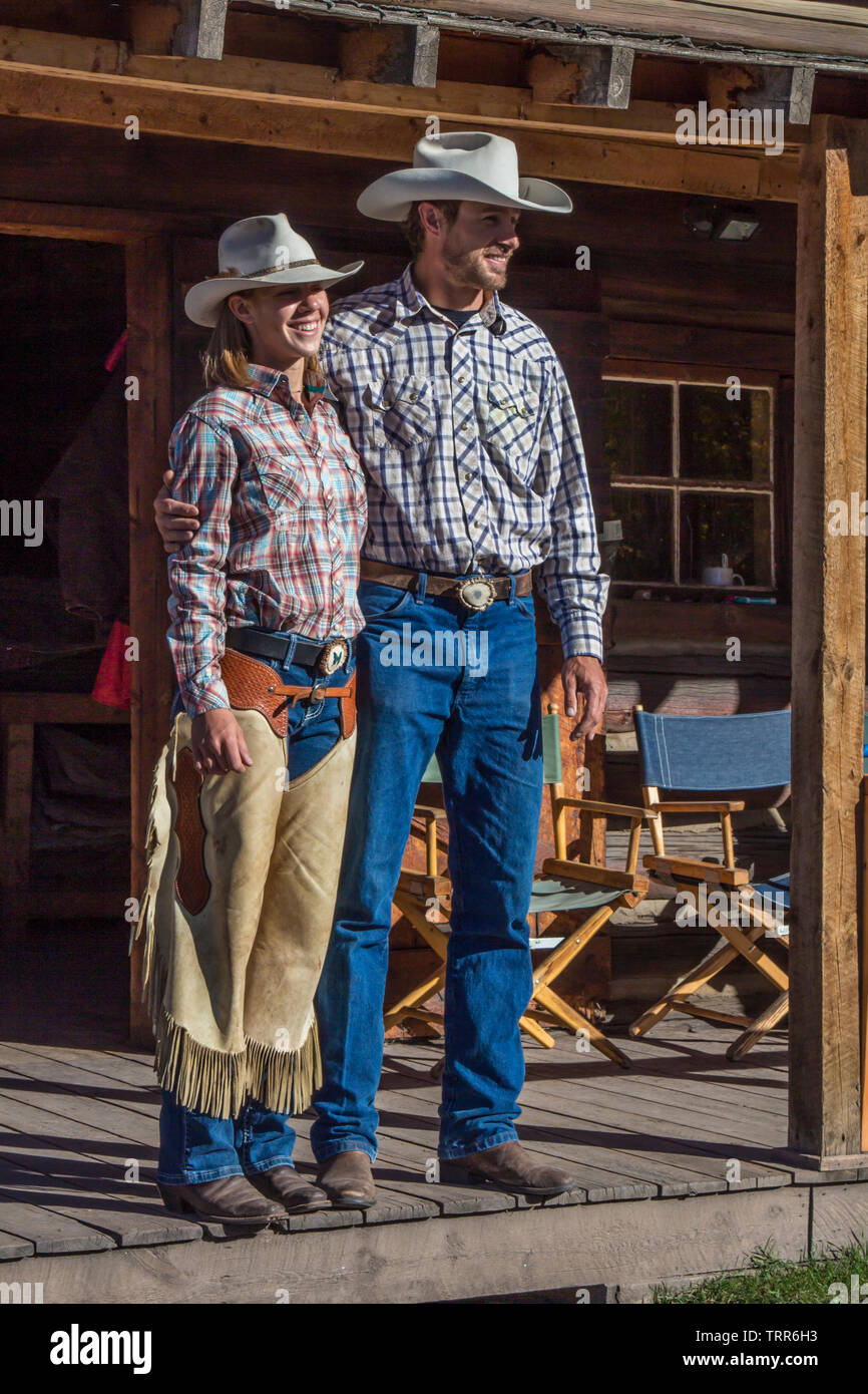 Les éleveurs, les propriétaires exploitants de ranch Absaroka, dans le Wyoming. Banque D'Images
