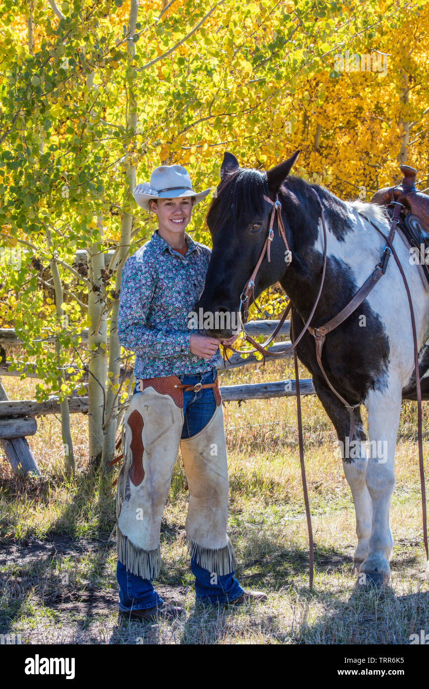 Les éleveurs, les propriétaires exploitants de ranch Absaroka, dans le Wyoming. Banque D'Images