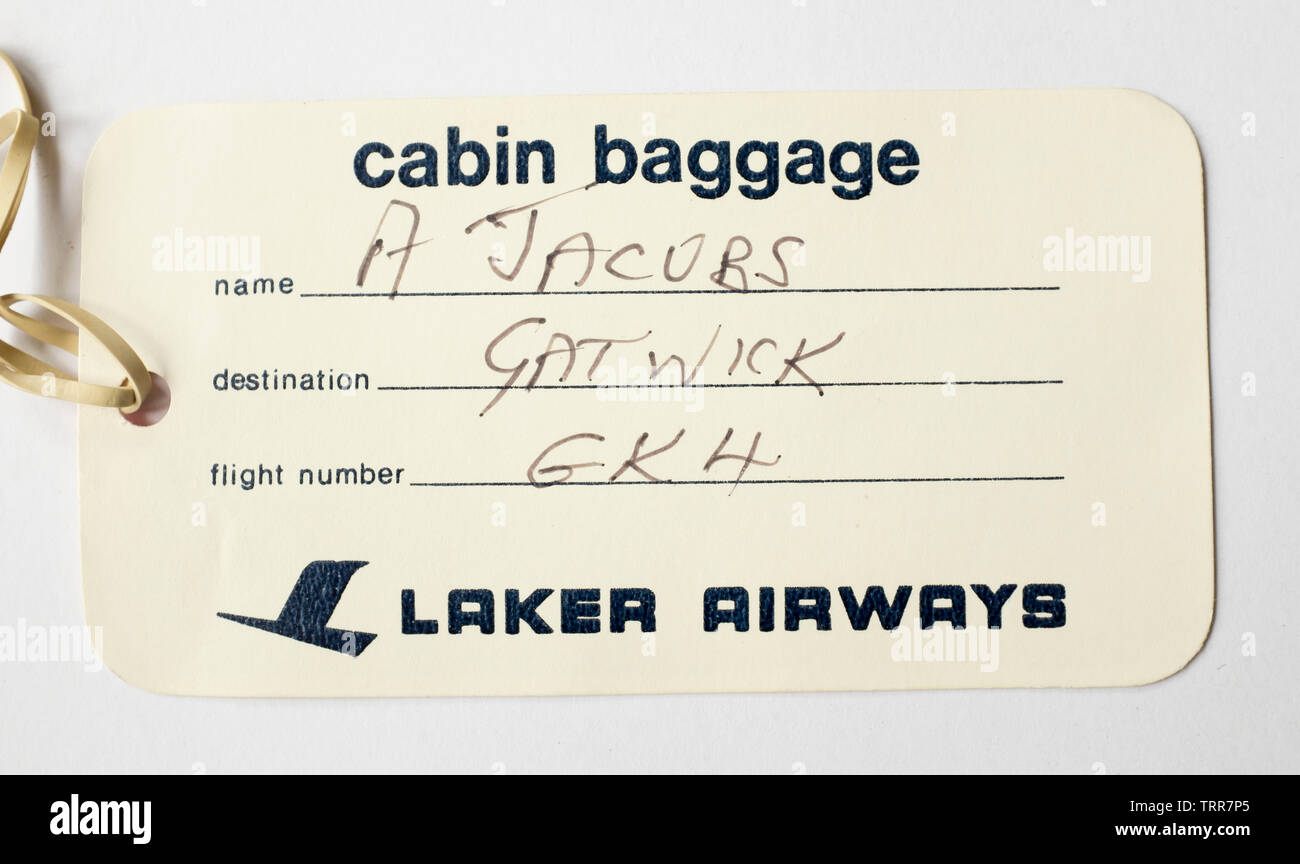 Étiquette d'étiquette de bagage vintage Laker Airways Skytrain Banque D'Images
