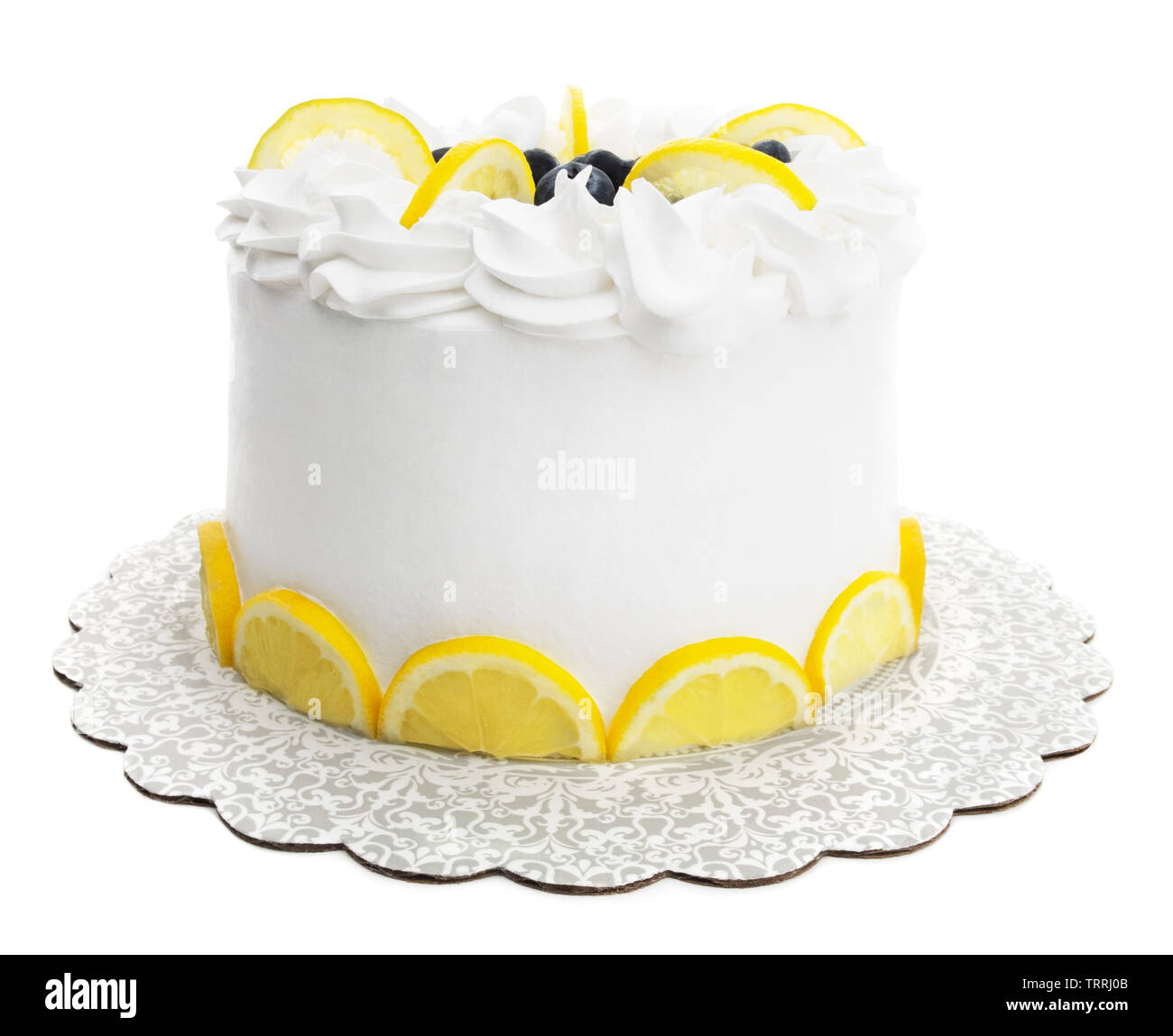 Gâteau aux bleuets citron isolé sur un fond blanc. Banque D'Images