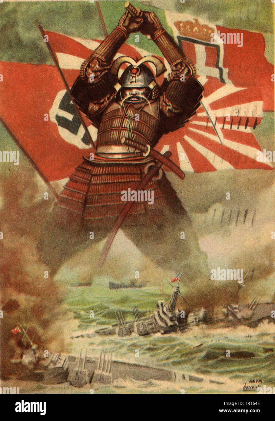 Une triple alliance italien WW2 affiche montrant la puissance de la moissonneuse-batteuse de l'allemand, le Japon et l'Italie Banque D'Images