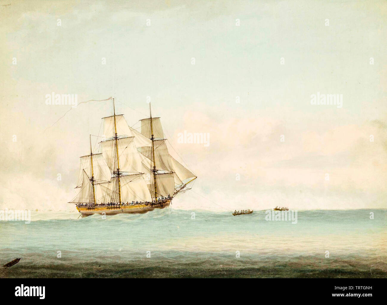 HMS Endeavour au large de la côte de la Nouvelle-Hollande (Australie), peinture, 1794 Banque D'Images