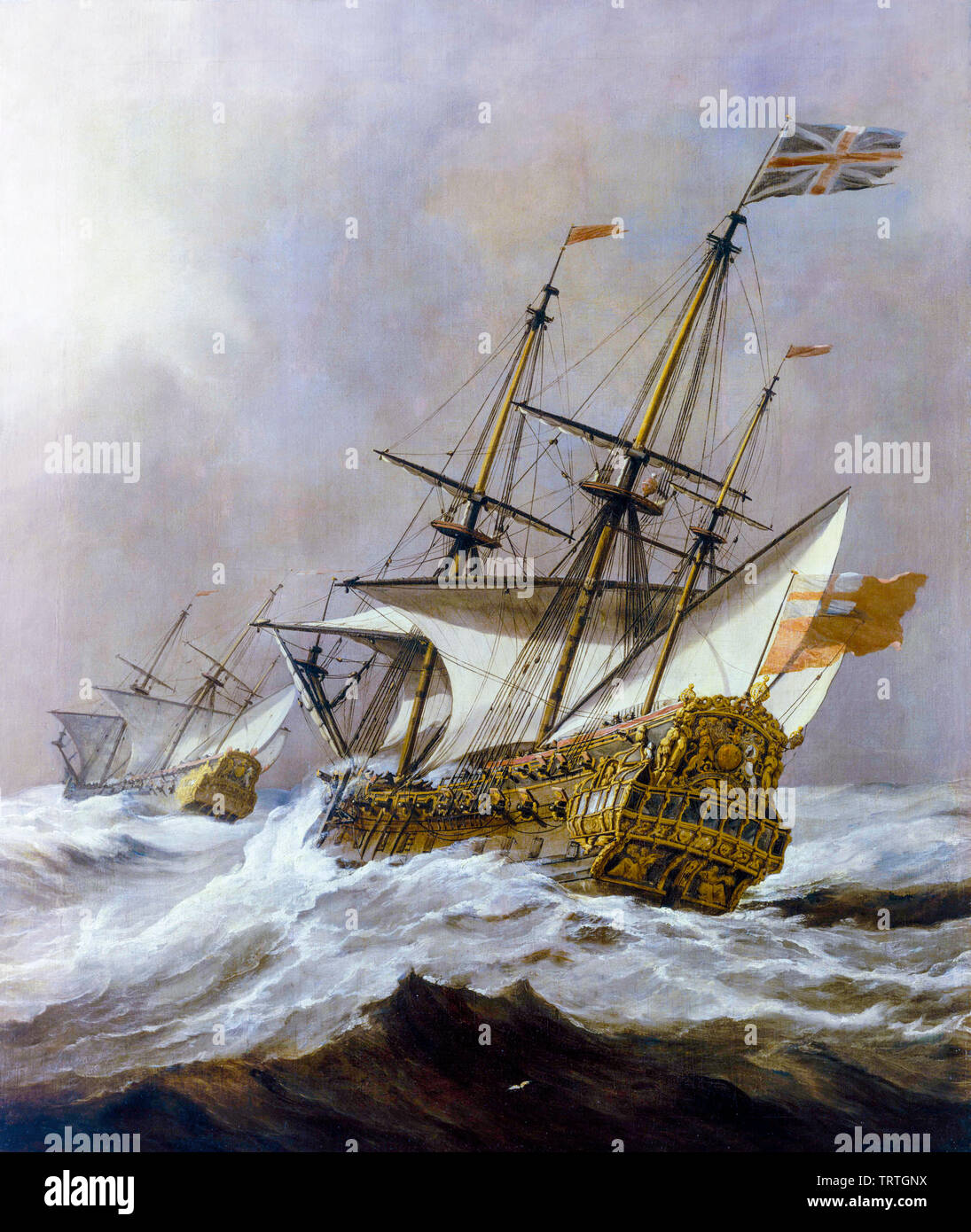 HMS Resolution dans un coup de vent, la peinture de Willem van de Velde le Jeune, 1678 Banque D'Images