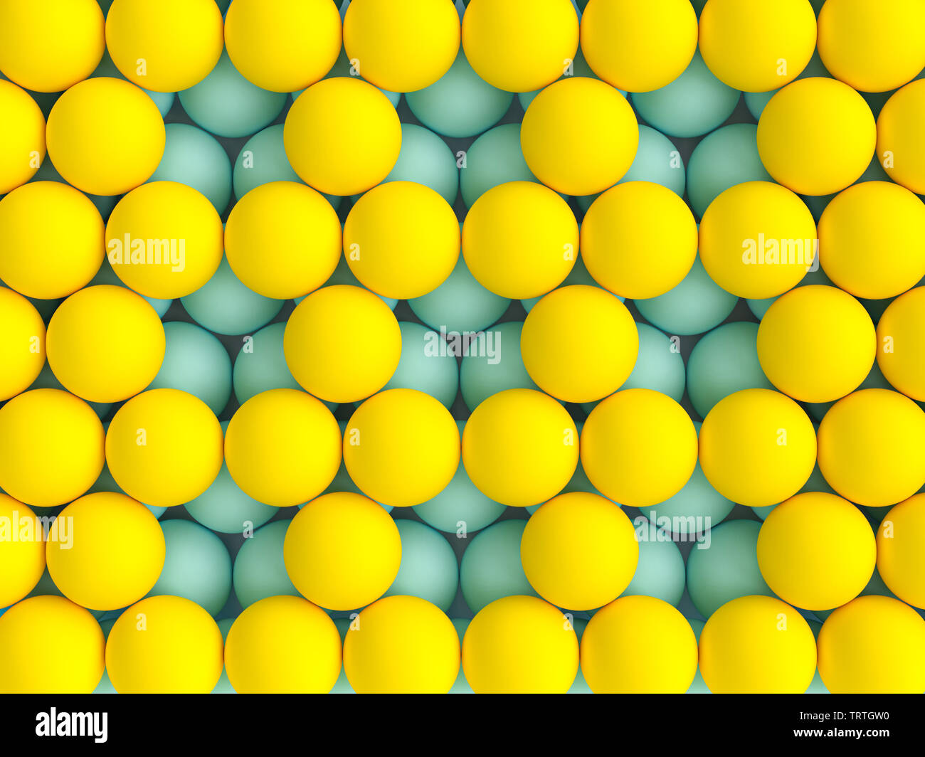 Image 3D render bleu et jaune de sphères en télévision jeter style. Banque D'Images