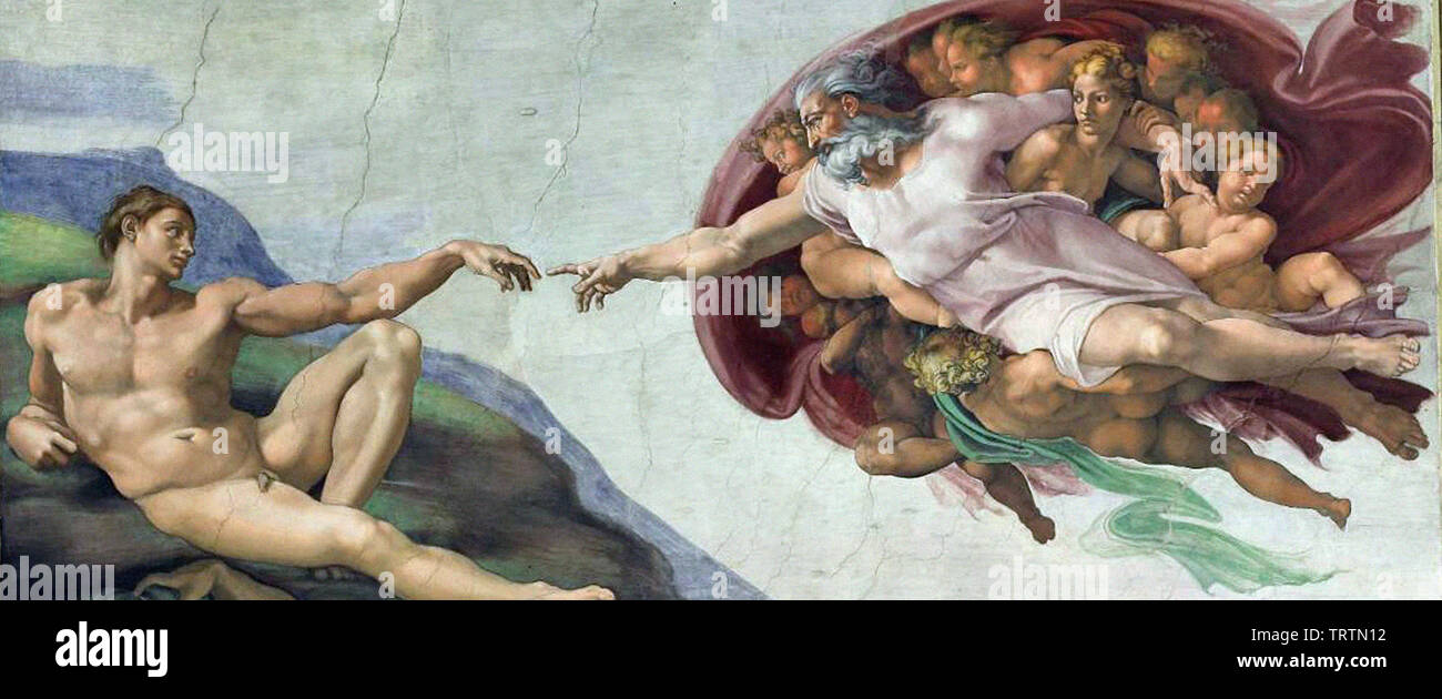 Michelangelo - Plafond de la chapelle Sixtine création Adam 1510 Banque D'Images