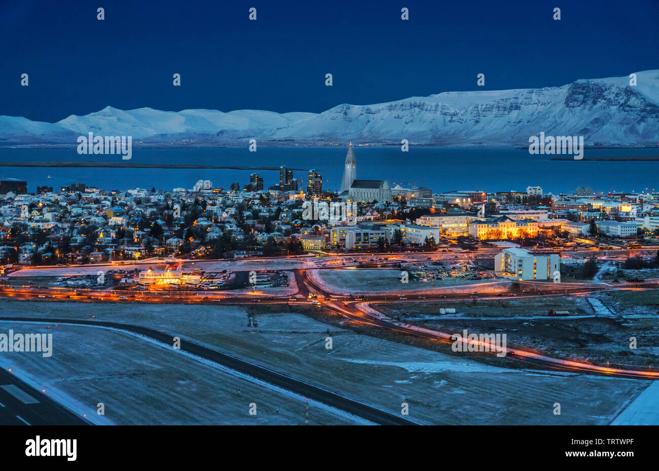 La lumière de l'hiver, Reykjavik, Islande Banque D'Images