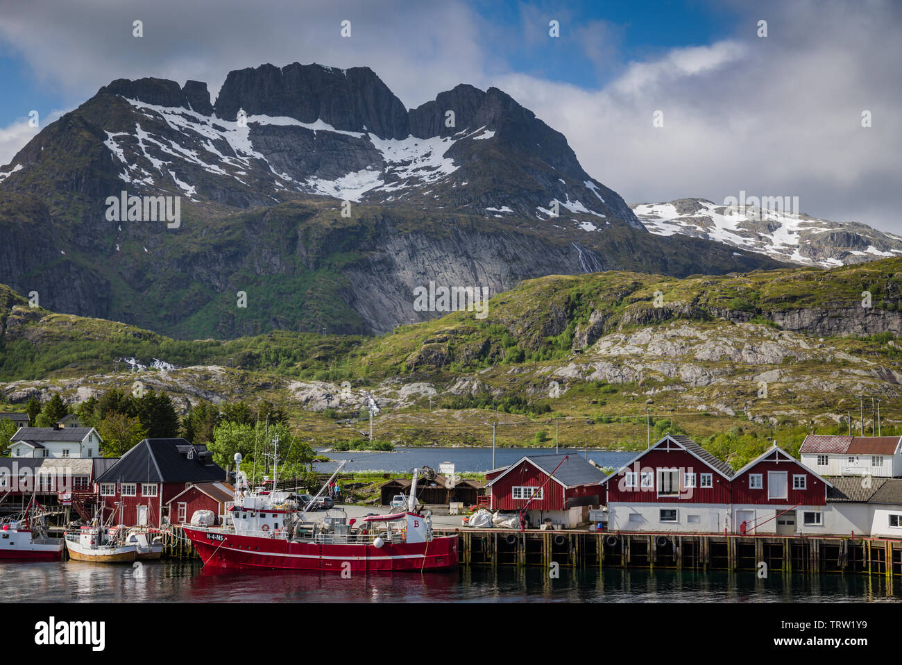 Village de pêcheurs, Svertelvika, près de Moskenes, îles Lofoten, Norvège Banque D'Images