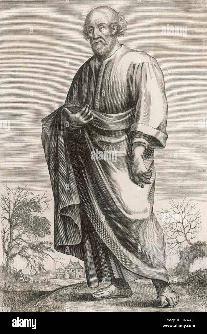 Épicure (341-270 av. J.-C.), philosophe grec dans une gravure du 15e siècle Banque D'Images