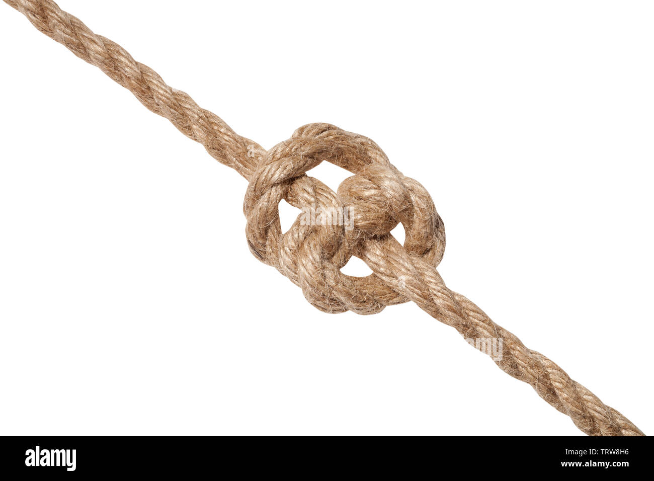 Deadeye nœud sur la corde de jute épaisse isolé sur fond blanc Banque D'Images