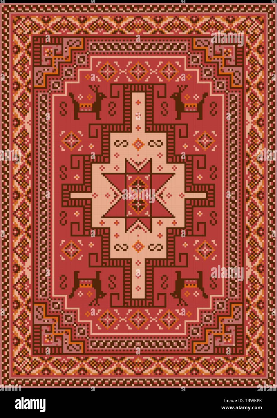 Vintage de luxe tapis oriental avec red, mauve, marron, beige et orange nuances sur fond noir Illustration de Vecteur