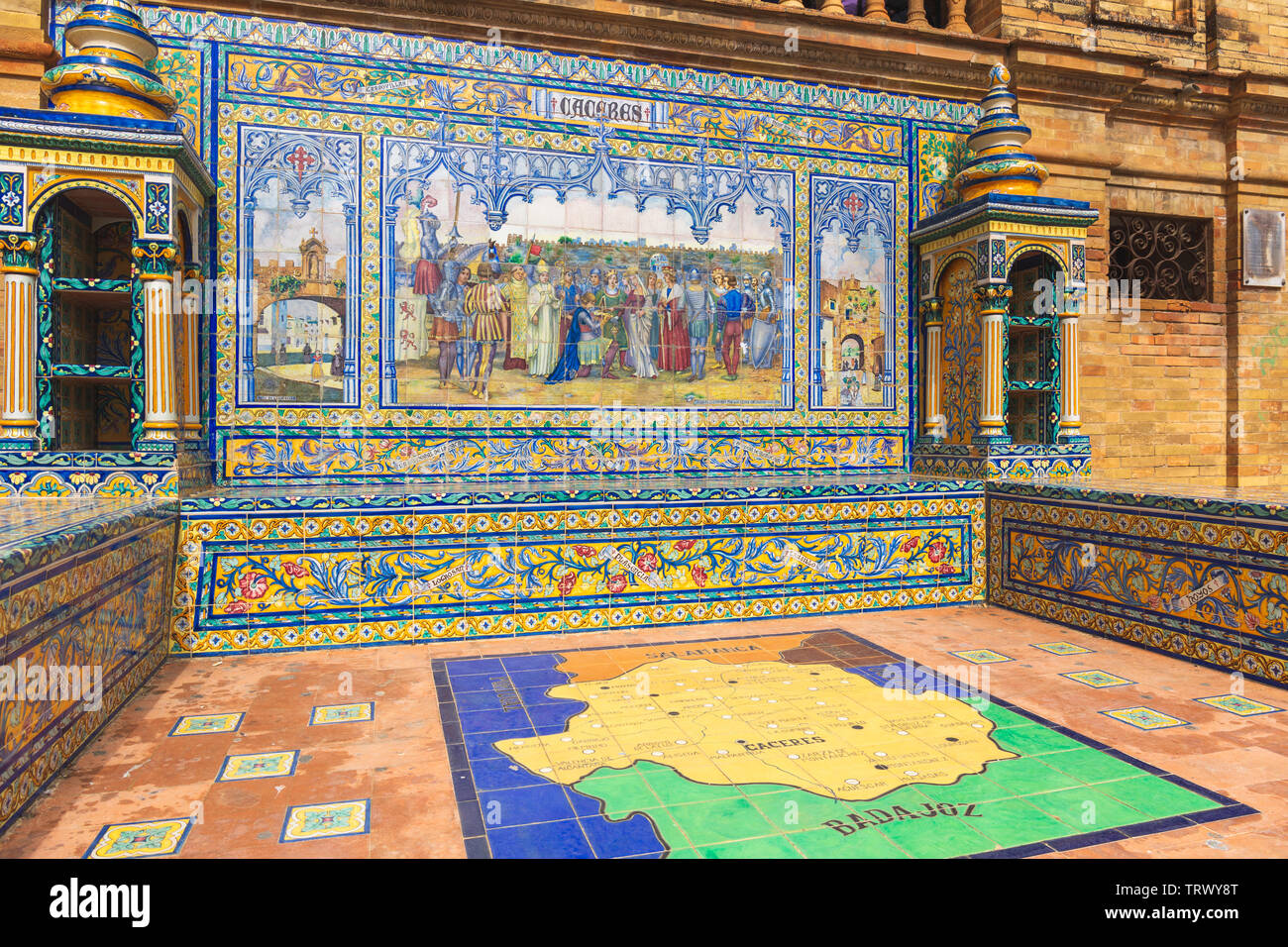 Carreau décoratif sur les murs, Plaza de España, Séville. Espagne Banque D'Images