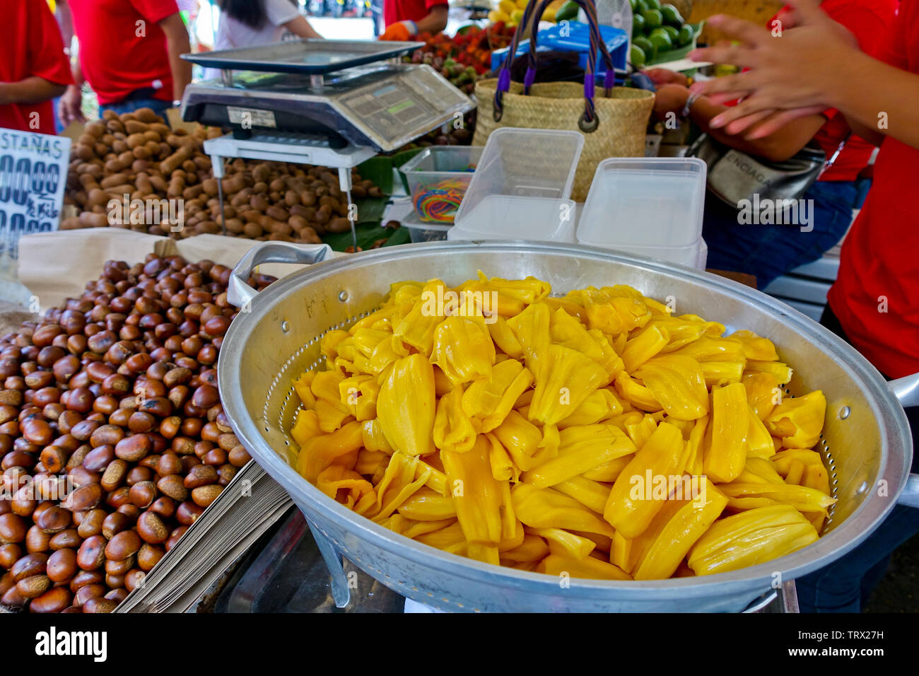 Une variété de fruits et de noix sont certains des choix alimentaires à Salcedo Village marché le samedi. Banque D'Images