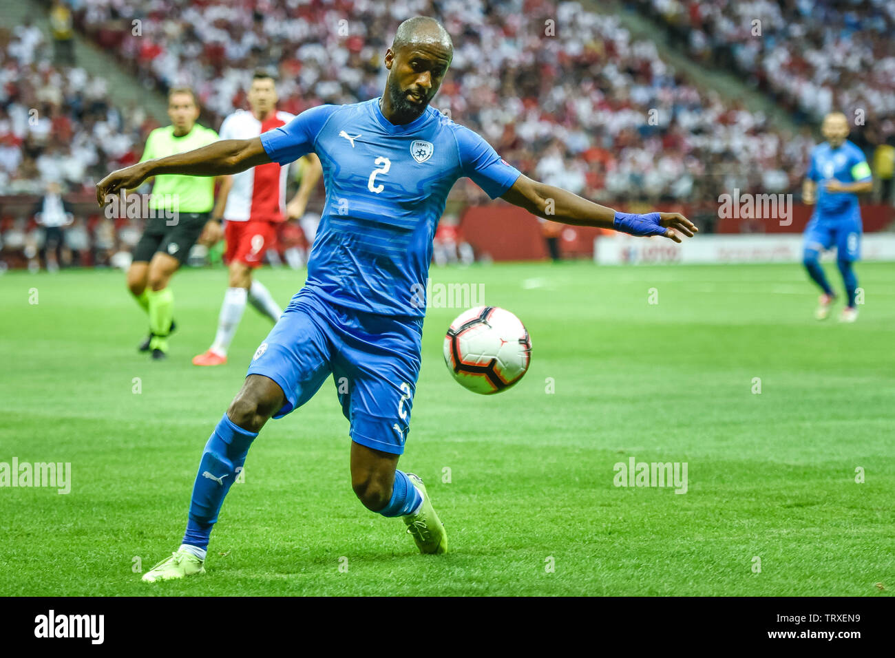 Varsovie, Pologne - 10 juin 2019 : qualifications Euro 2020 match Pologne - Israël 4:0. En action Eli Dasa. Banque D'Images
