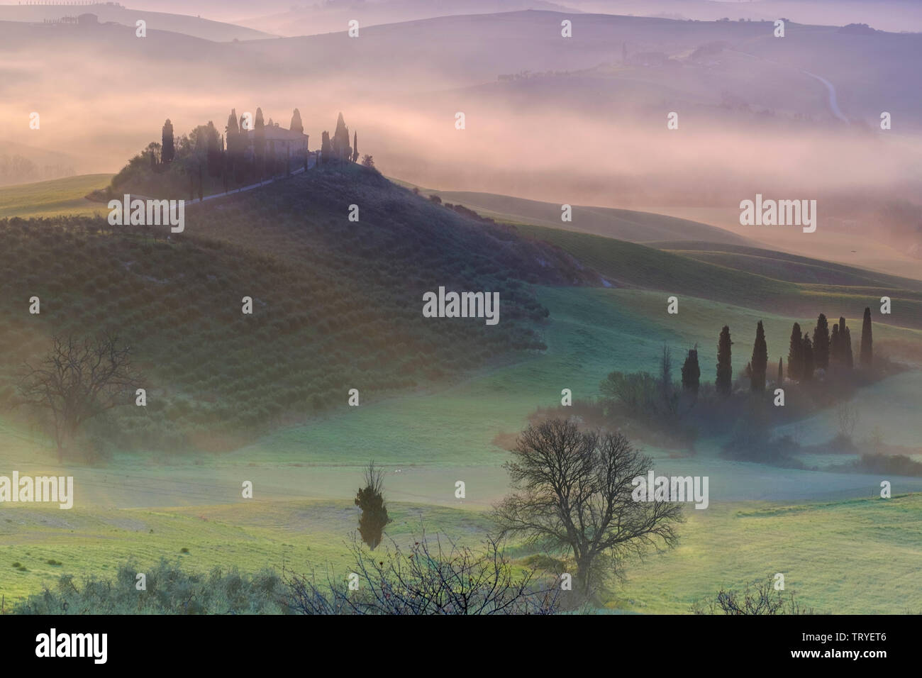Val d'Orcia, Toscane, Italie Banque D'Images