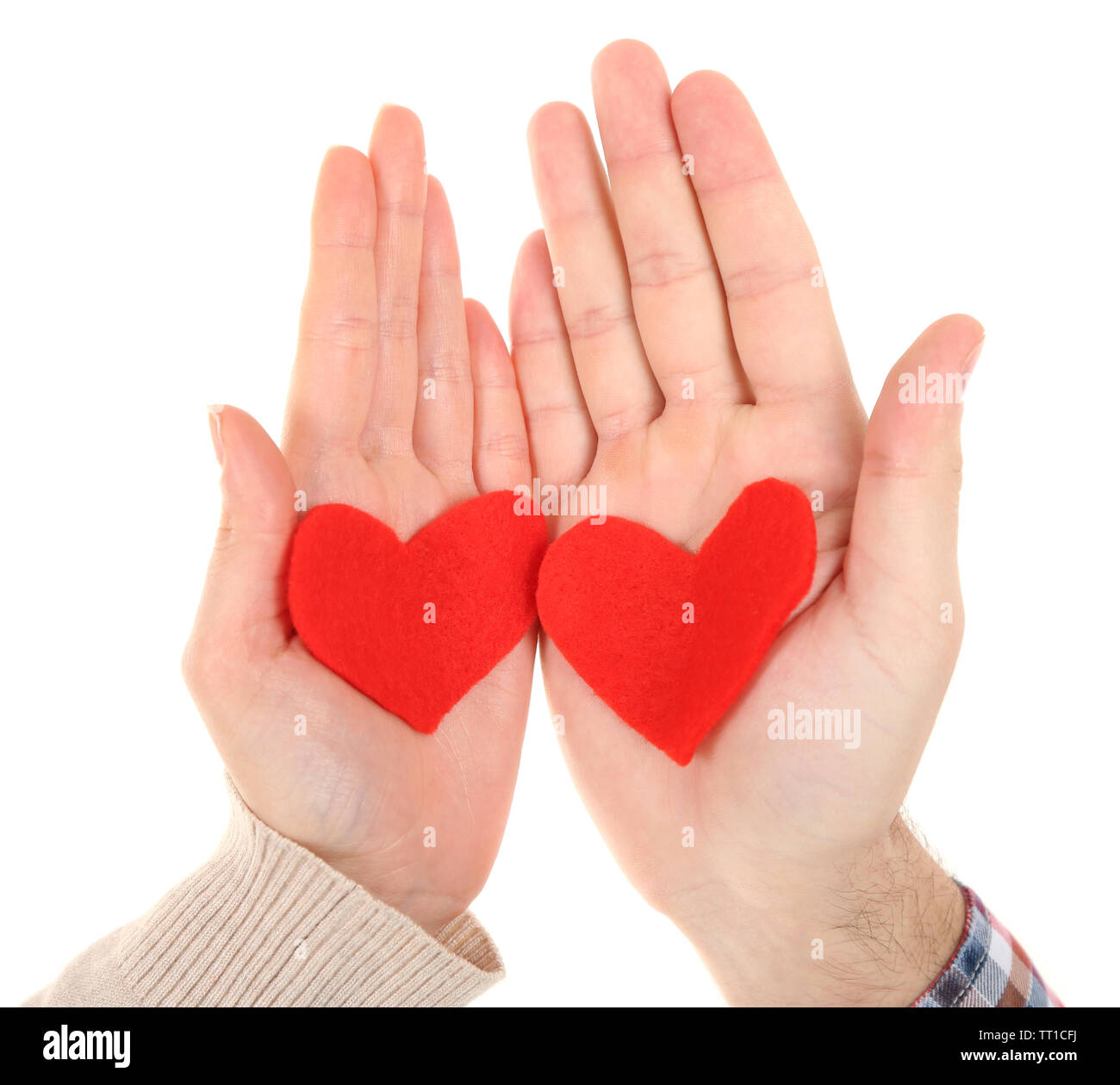 Mains avec des coeurs, isolated on white Banque D'Images