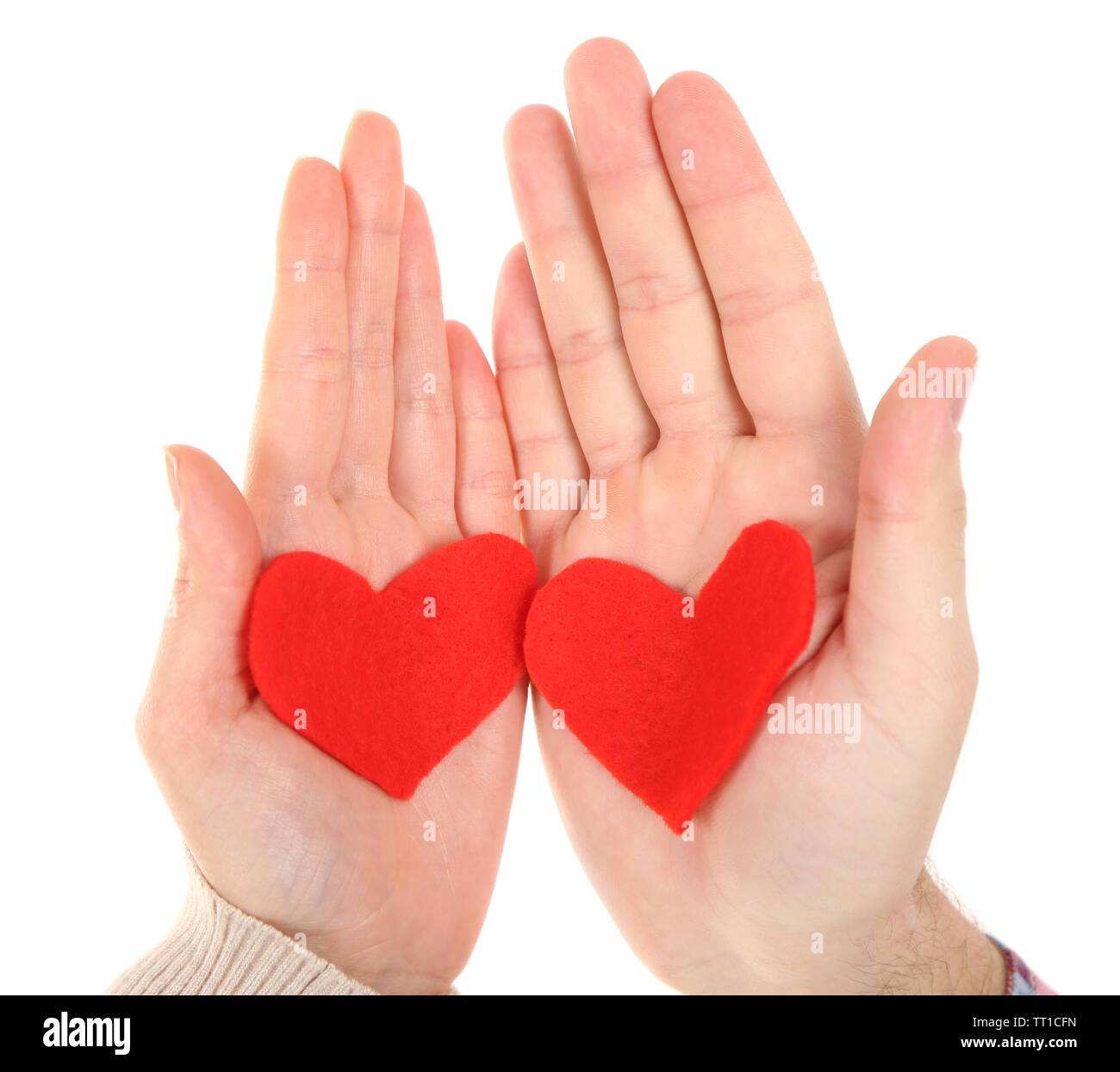 Mains avec des coeurs, isolated on white Banque D'Images