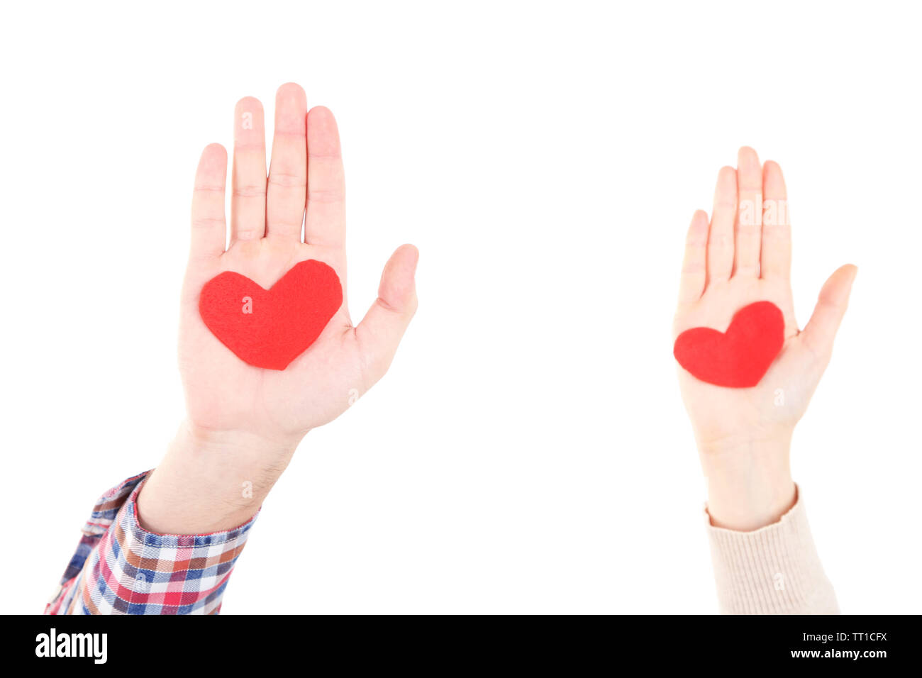 Mains avec des coeurs, isolated on white Banque D'Images