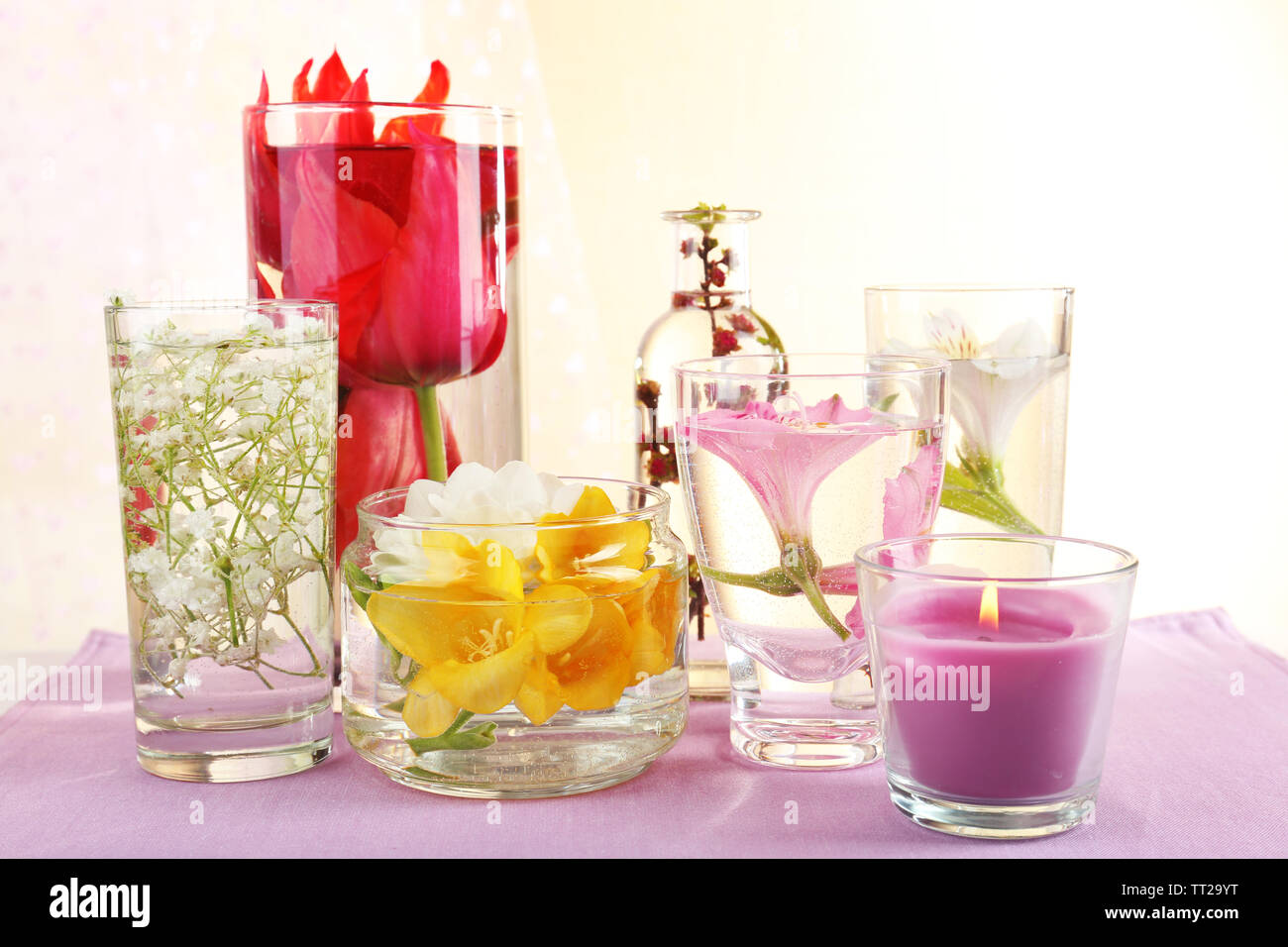 Fleurs de Printemps submergé dans l'eau close up Banque D'Images