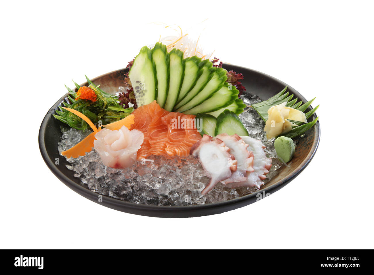Le saumon et la plaque asiatique hors-d'octopus Banque D'Images