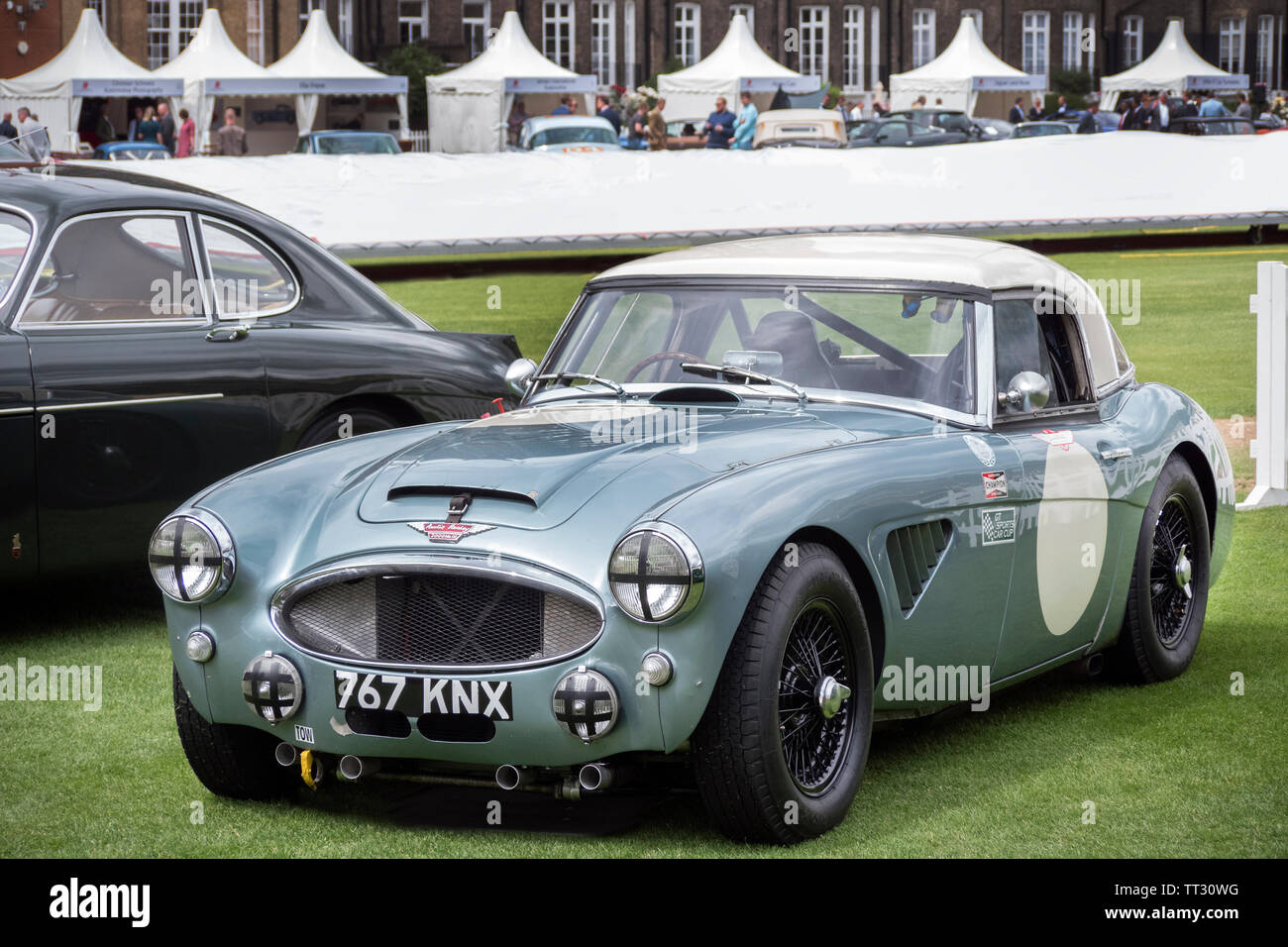 Travaux publics Austin Healey 3000 Voiture de course de l'IIIM. Sebring et Targa Florio voiture conduite par Paddy Hopkirk Banque D'Images