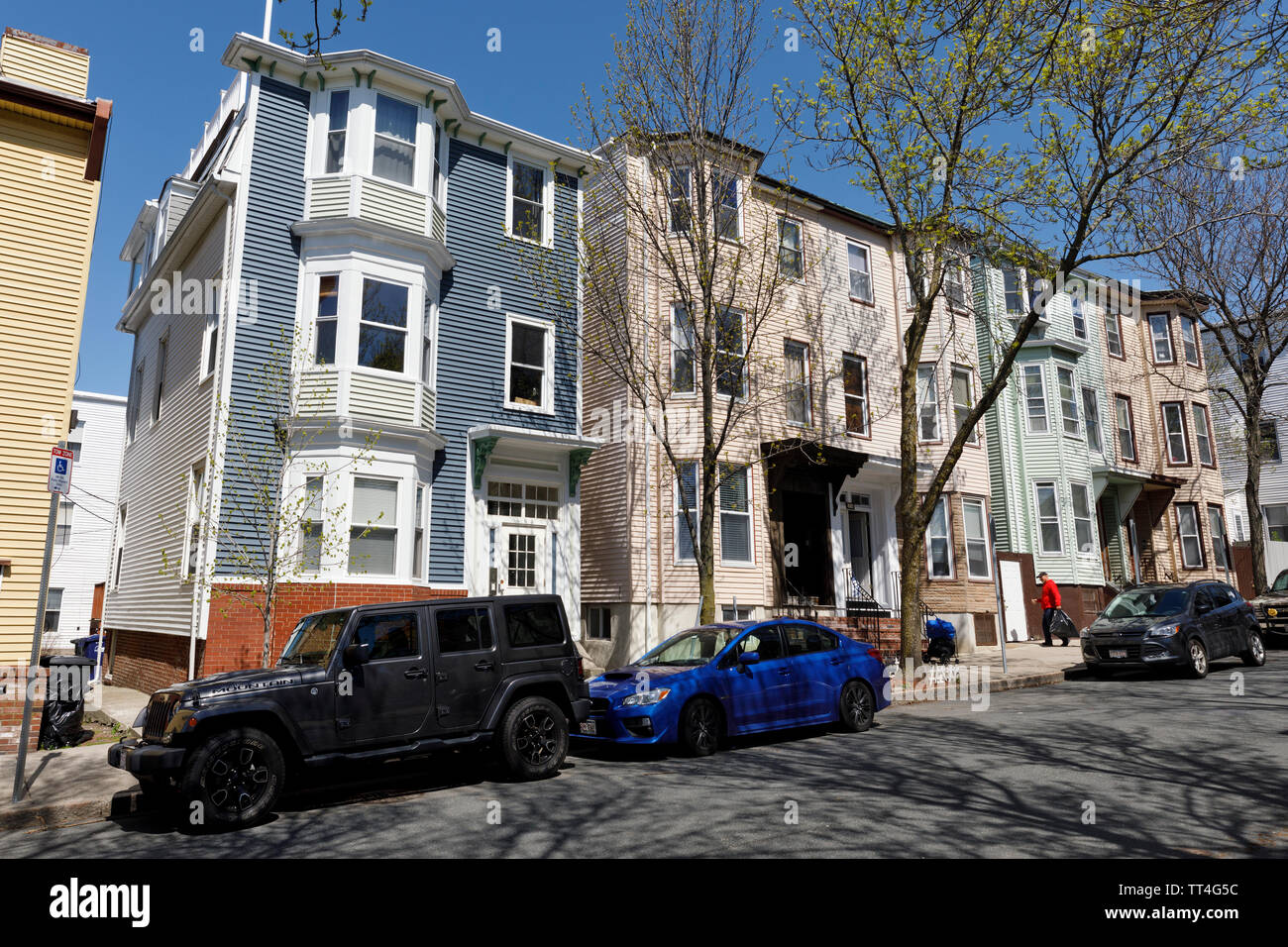 Trois rangées de maisons familiales, appartements, quartier East Boston, Boston, Massachusetts Banque D'Images