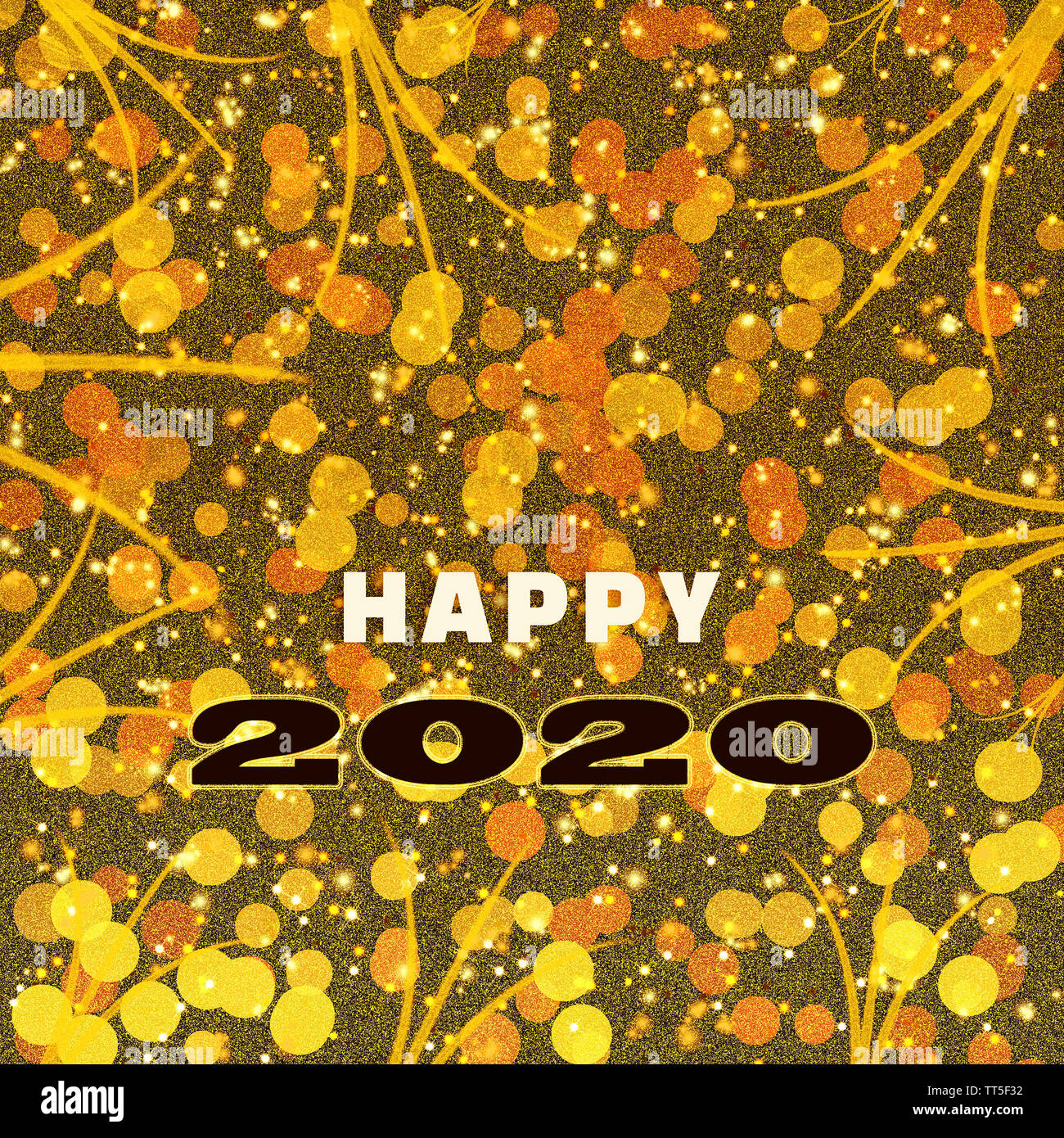 Abstract or texture background avec des étoiles, des éclairages féeriques et texte "HAPPY 2020". Carte de voeux carrée pour Noël et Nouvel An. Banque D'Images