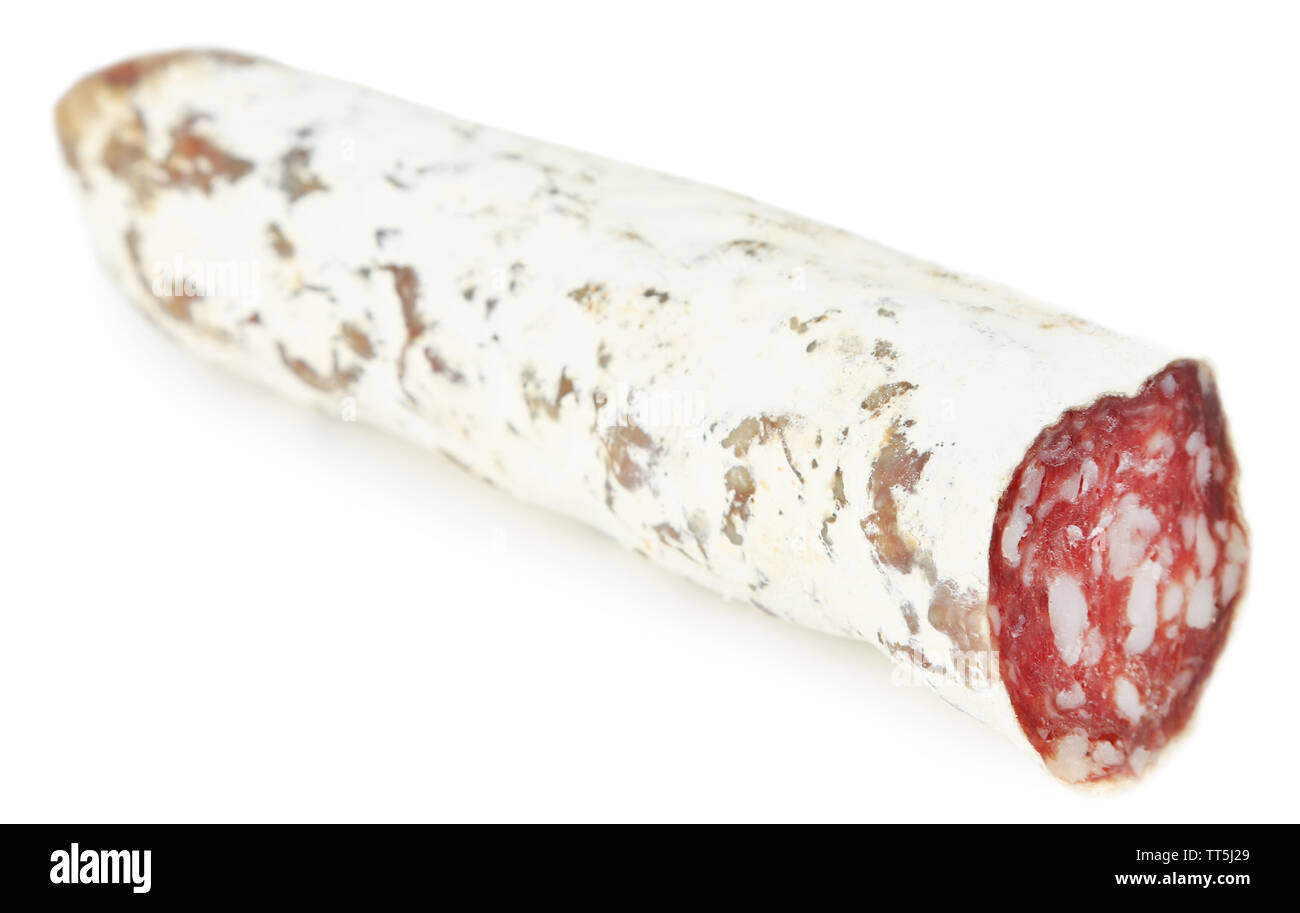 Salami italien isolated on white Banque D'Images