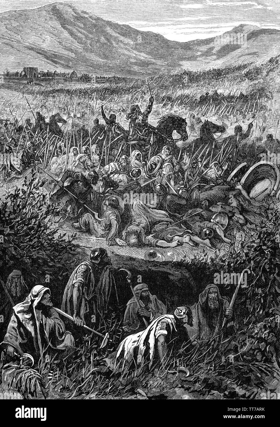 La bataille de Micmasch fut livrée entre les Israélites sous Jonathan, fils du roi Saül et une force de Philistins à Micmasch, un village à l'est de Béthel et au sud de Migron sur la Cisjordanie C.1025 BC. Banque D'Images