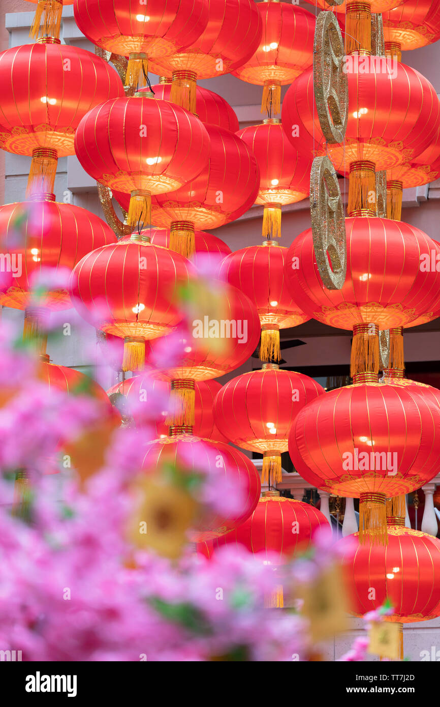 Décorations du Nouvel An chinois sur Lee Tung Road, Wan Chai, Hong Kong Island, Hong Kong Banque D'Images