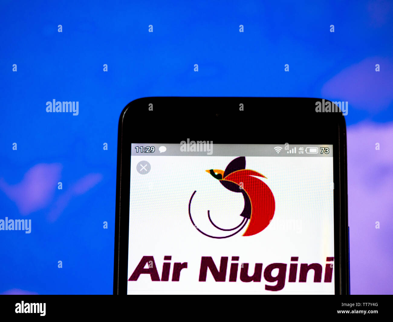 Sur cette photo, l'illustration du logo d'Air Niugini est vu affichée sur un smartphone Banque D'Images