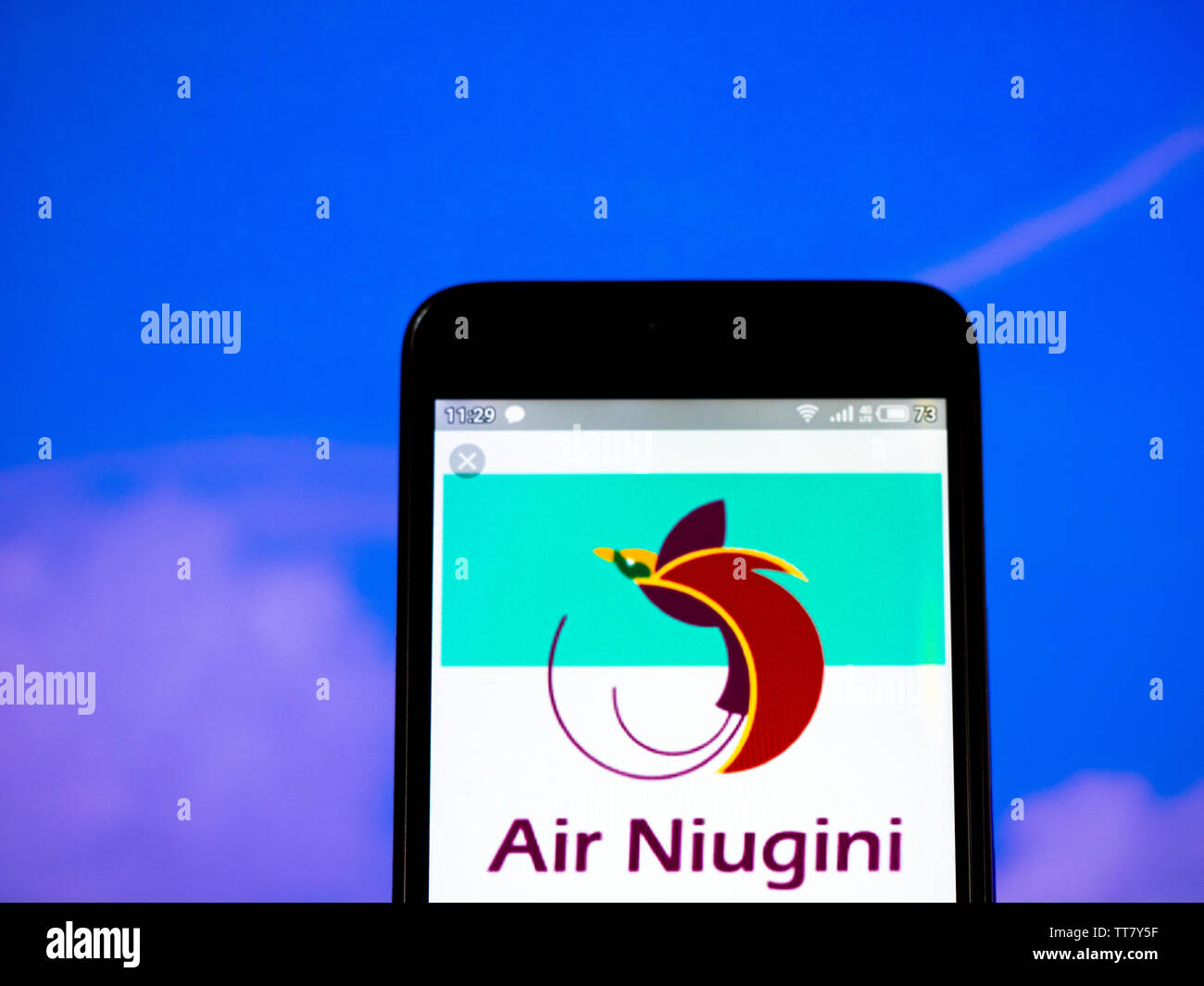Sur cette photo, l'illustration du logo d'Air Niugini est vu affichée sur un smartphone Banque D'Images